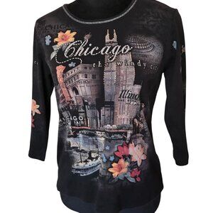 Cactus Chicago All -Over Print Shirt, Bejeweled Graphic Vintage Y2K Size Medium